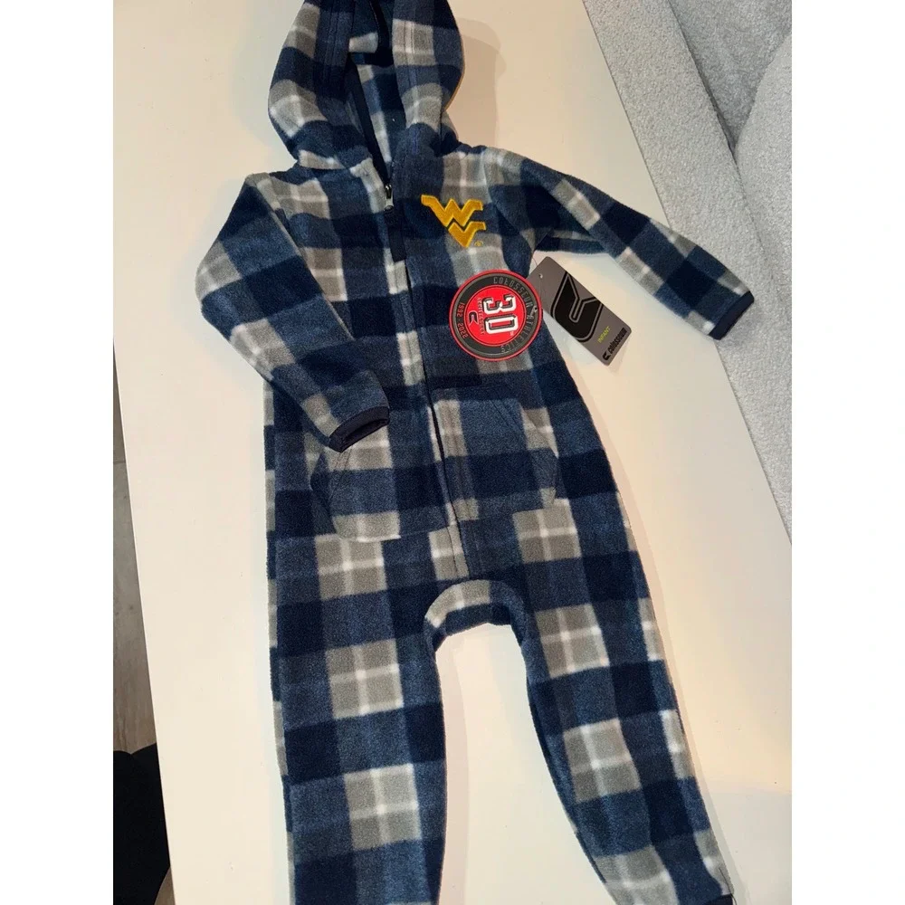 Infant Colosseum Navy West Virginia Mountaineers Full-Zip Plaid Hoodie LS Jumper